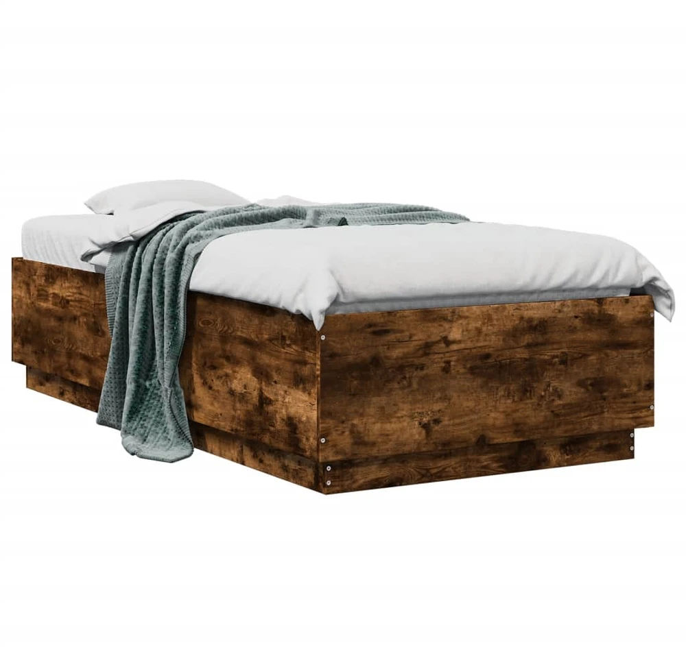 Lovos rėmas su LED, dūminio ąžuolo, 75x190cm, apdirbta mediena