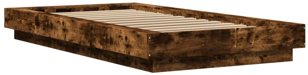 Lovos rėmas su LED, dūminio ąžuolo, 90x190cm, apdirbta mediena