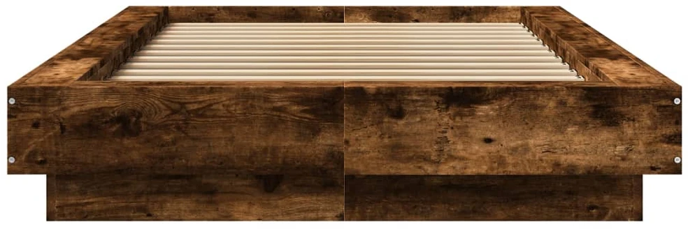 Lovos rėmas su LED, dūminio ąžuolo, 90x190cm, apdirbta mediena