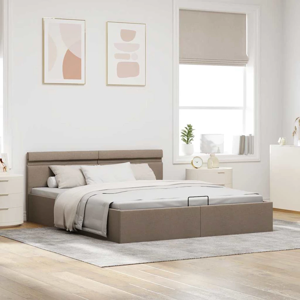 Lovos rėmas su LED ir daiktadėže, taupe, 160x200cm, audinys