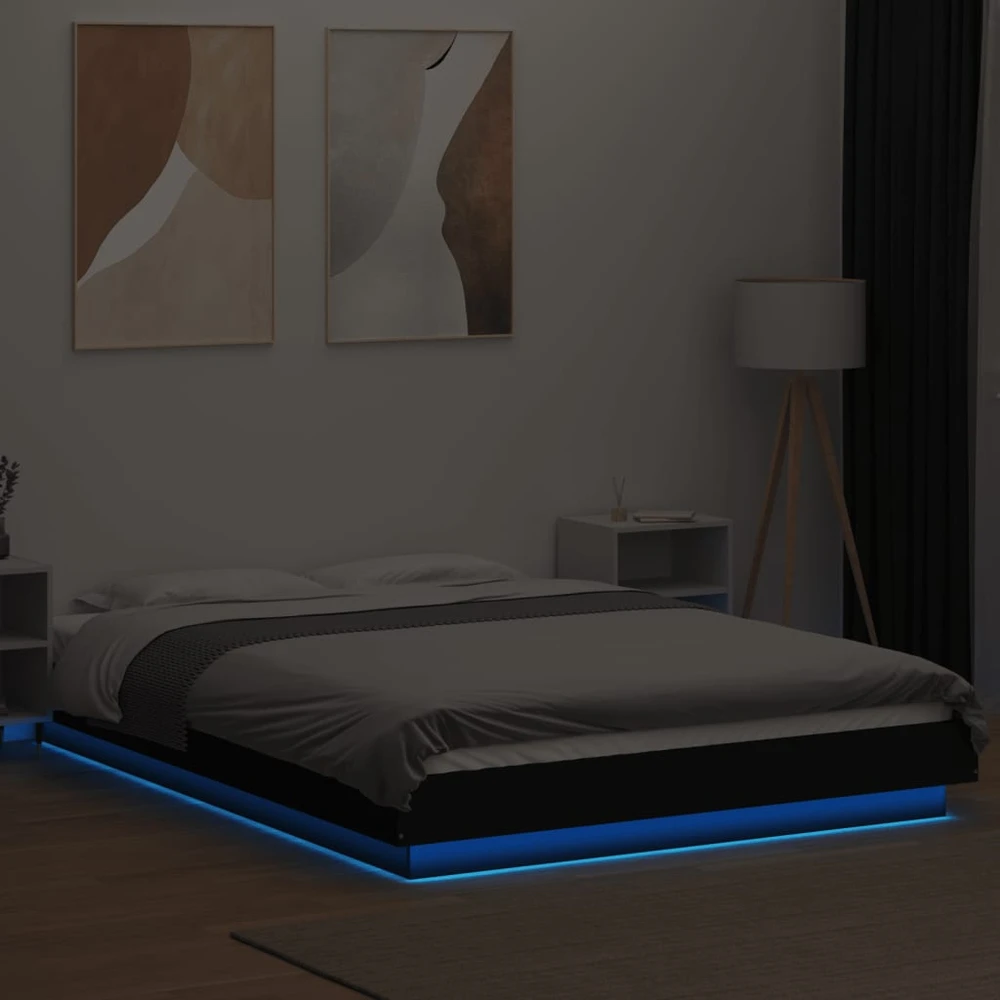 Lovos rėmas su LED, juodas, 120x190cm, apdirbta mediena