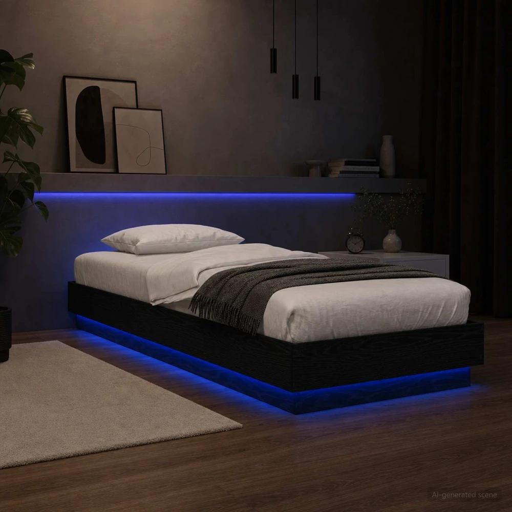 Lova Lovos rėmas su LED Juodojo ąžuolo 80 x 200 cm Apdirbta mediena
