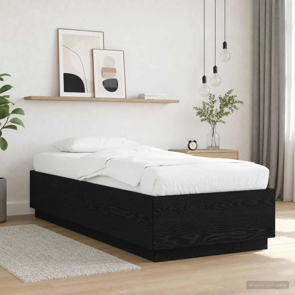 Lova Lovos rėmas su LED Juodojo ąžuolo 80 x 200 cm Apdirbta mediena