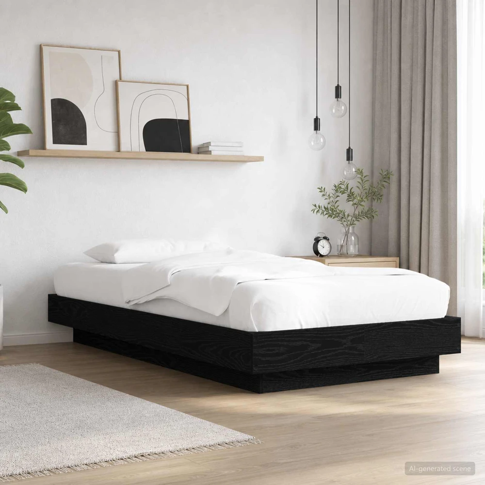 Lova Lovos rėmas su LED Juodojo ąžuolo 80 x 200 cm Apdirbta mediena