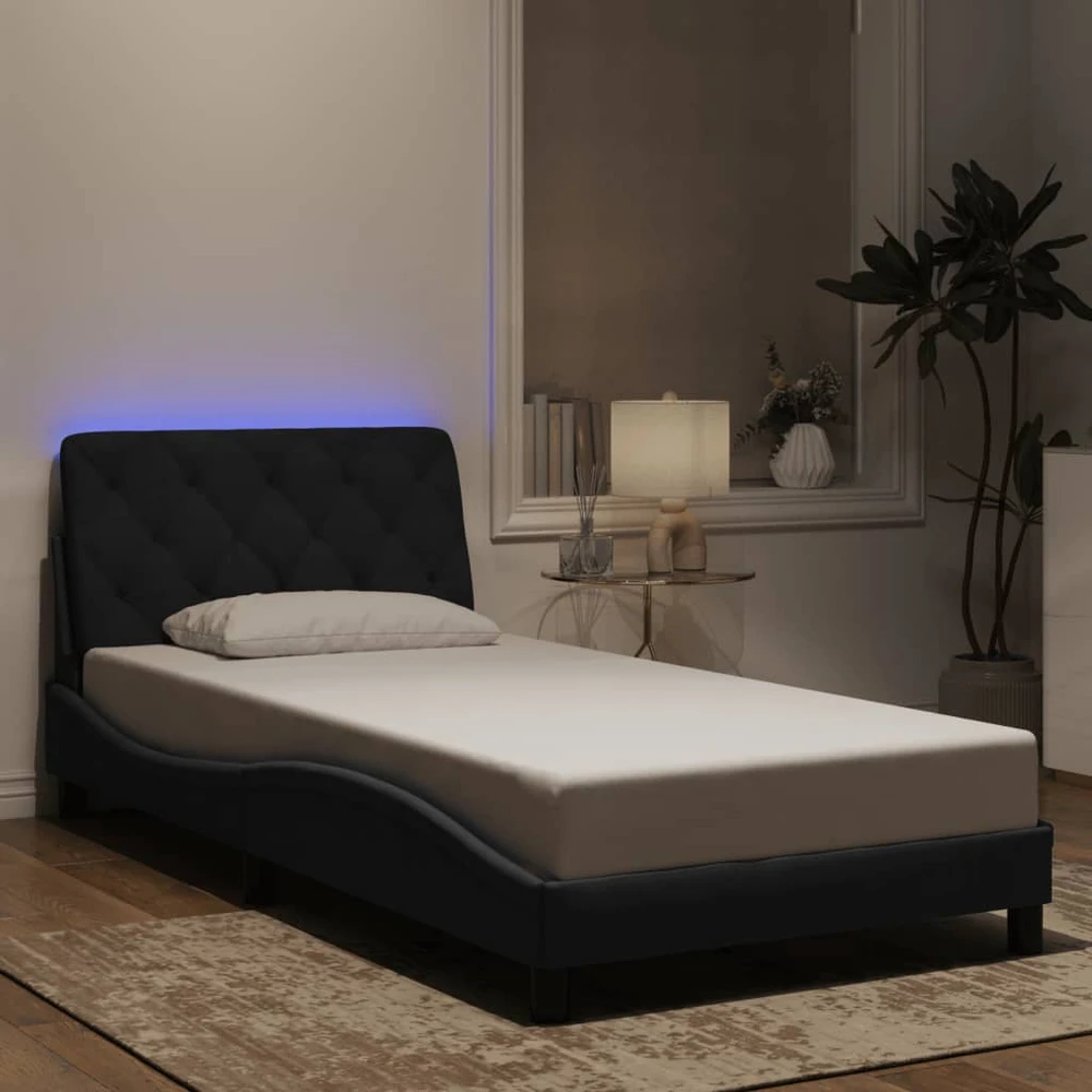 Lovos rėmas su LED, juodos spalvos, 100x200cm, aksomas