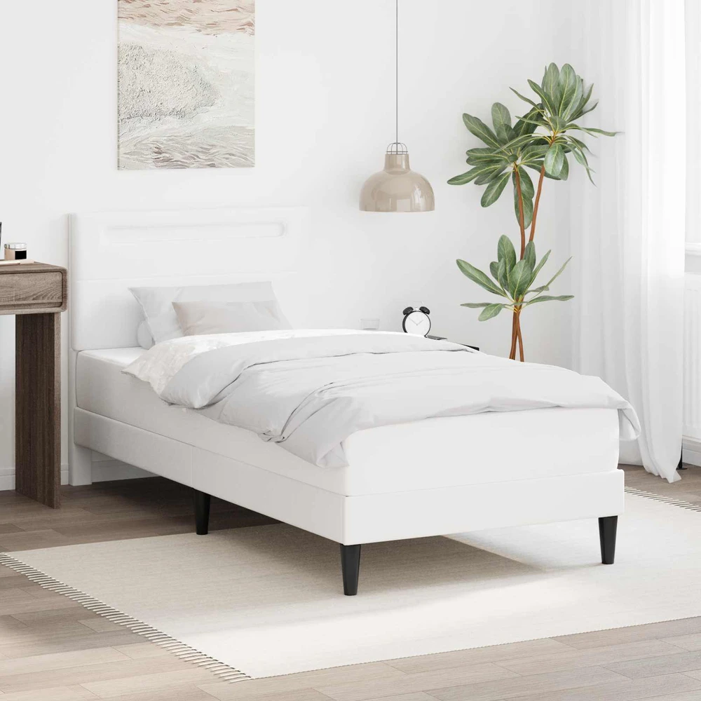 Lova Lovos rėmas su LED juostelėmis Balta 100 x 200 cm Dirbtinė oda