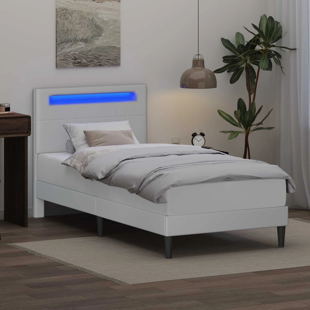 Lova Lovos rėmas su LED juostelėmis Balta 100 x 200 cm Dirbtinė oda