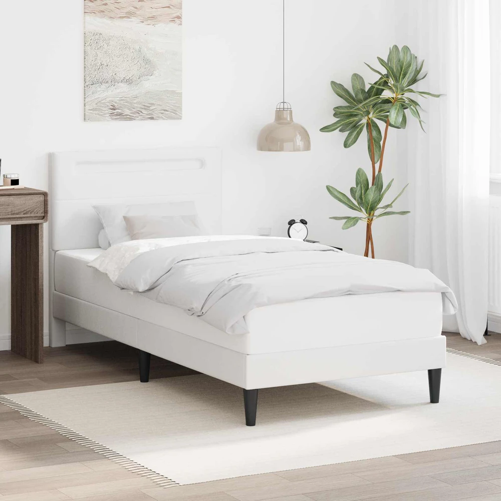 Lova Lovos rėmas su LED juostelėmis Balta 100 x 200 cm Dirbtinė oda