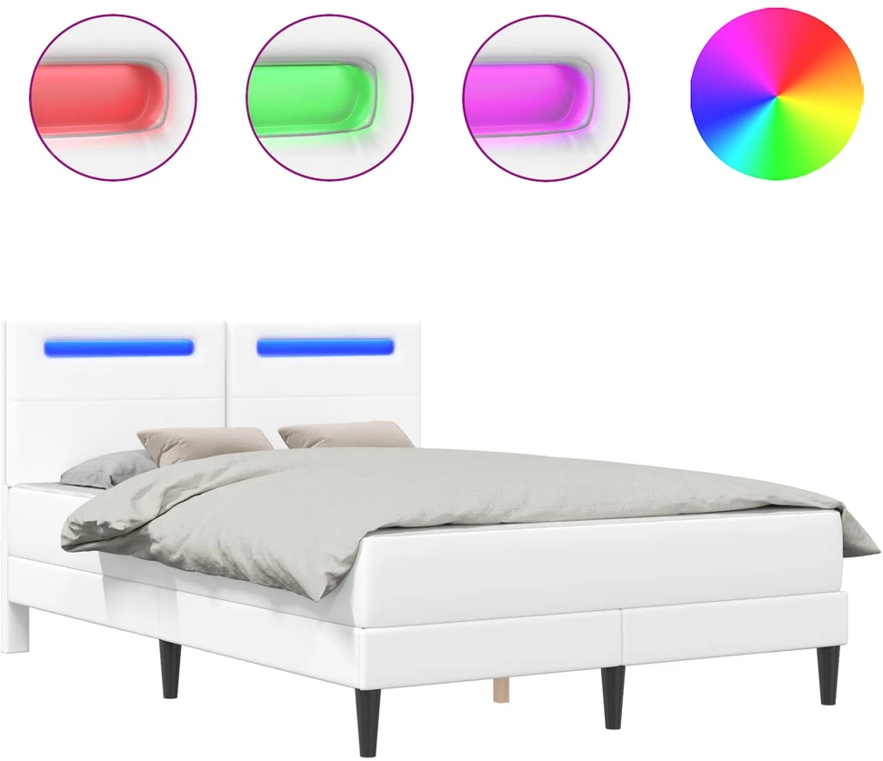 Lovos rėmas su LED juostelėmis Balta 140 x 200 cm Dirbtinė oda