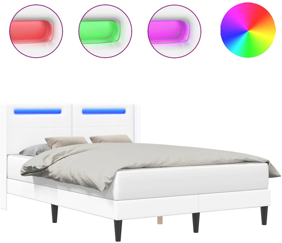 Lovos rėmas su LED juostelėmis Balta 140 x 200 cm Dirbtinė oda