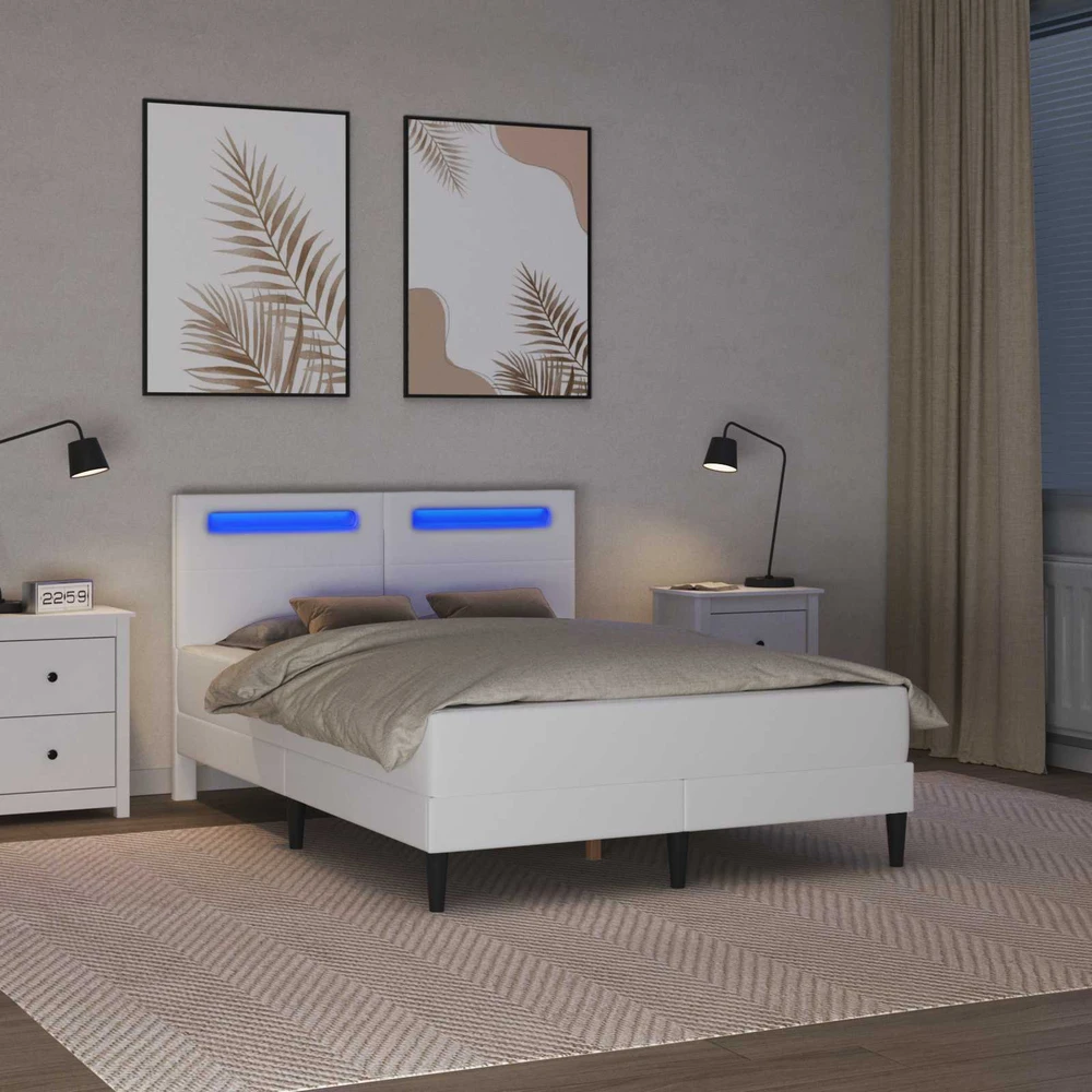 Lovos rėmas su LED juostelėmis Balta 140 x 200 cm Dirbtinė oda