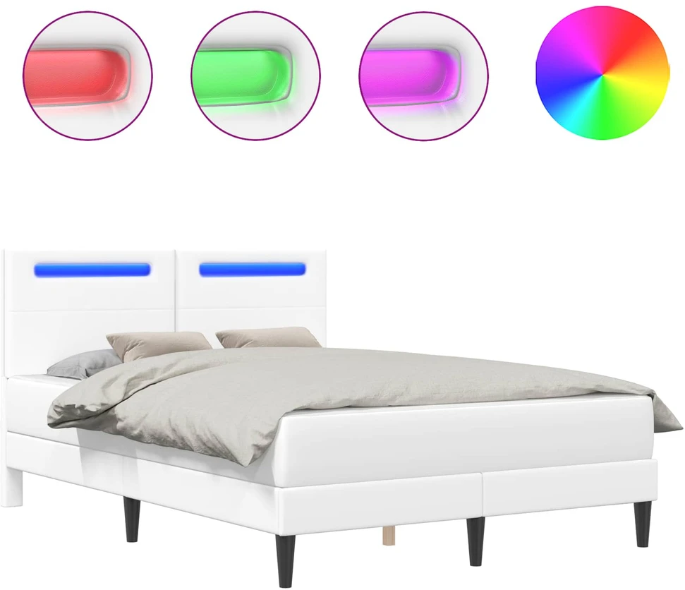 Lovos rėmas su LED juostelėmis Balta 160 x 200 cm Dirbtinė oda