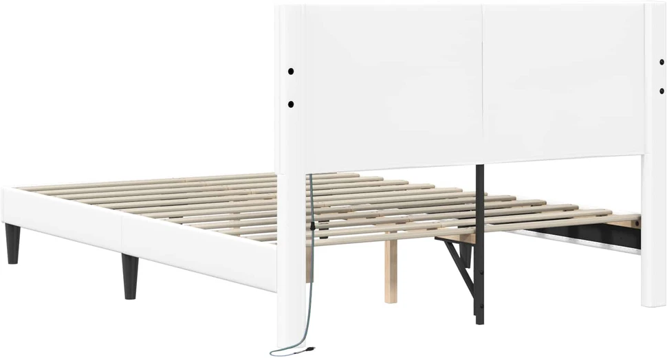 Lovos rėmas su LED juostelėmis Balta 160 x 200 cm Dirbtinė oda