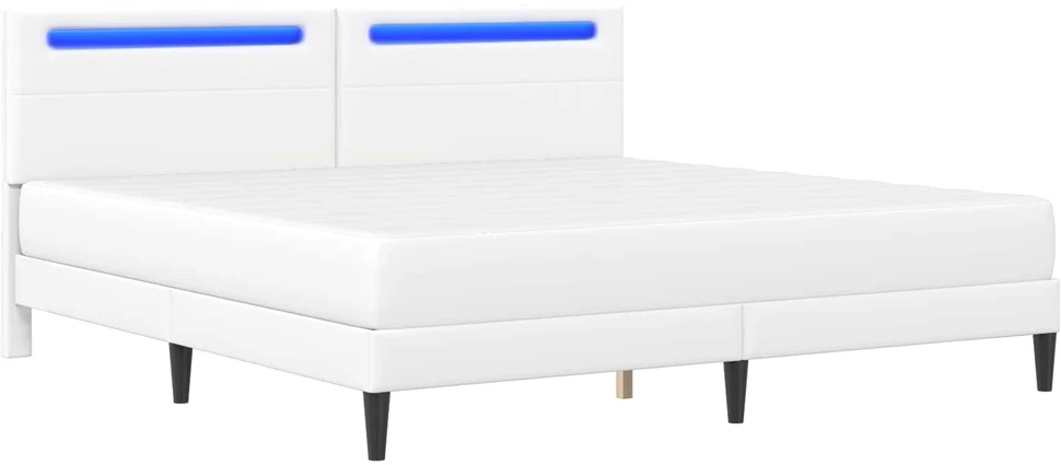 Lova Lovos rėmas su LED juostelėmis Balta 180 x 200 cm Dirbtinė oda