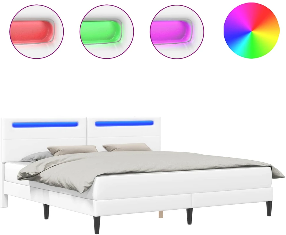 Lova Lovos rėmas su LED juostelėmis Balta 180 x 200 cm Dirbtinė oda