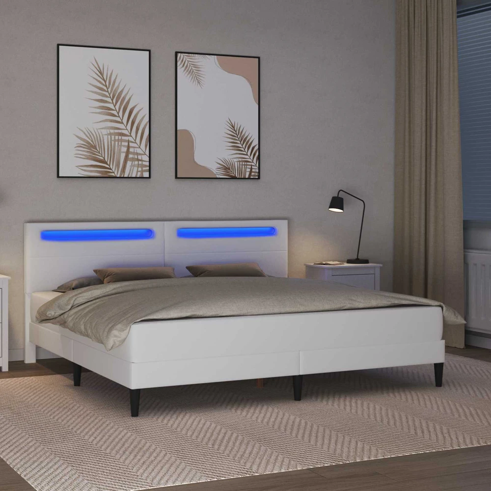 Lova Lovos rėmas su LED juostelėmis Balta 180 x 200 cm Dirbtinė oda