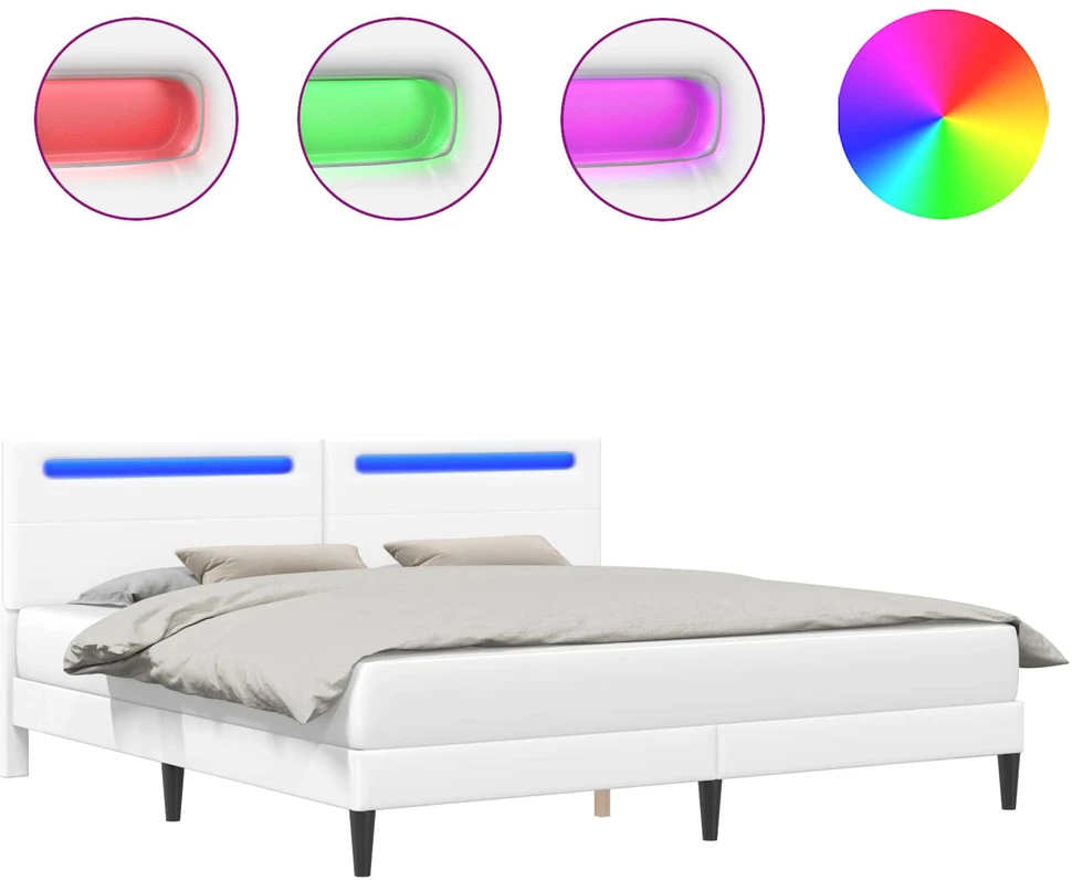 Lovos rėmas su LED juostelėmis Balta 200 x 200 cm Dirbtinė oda
