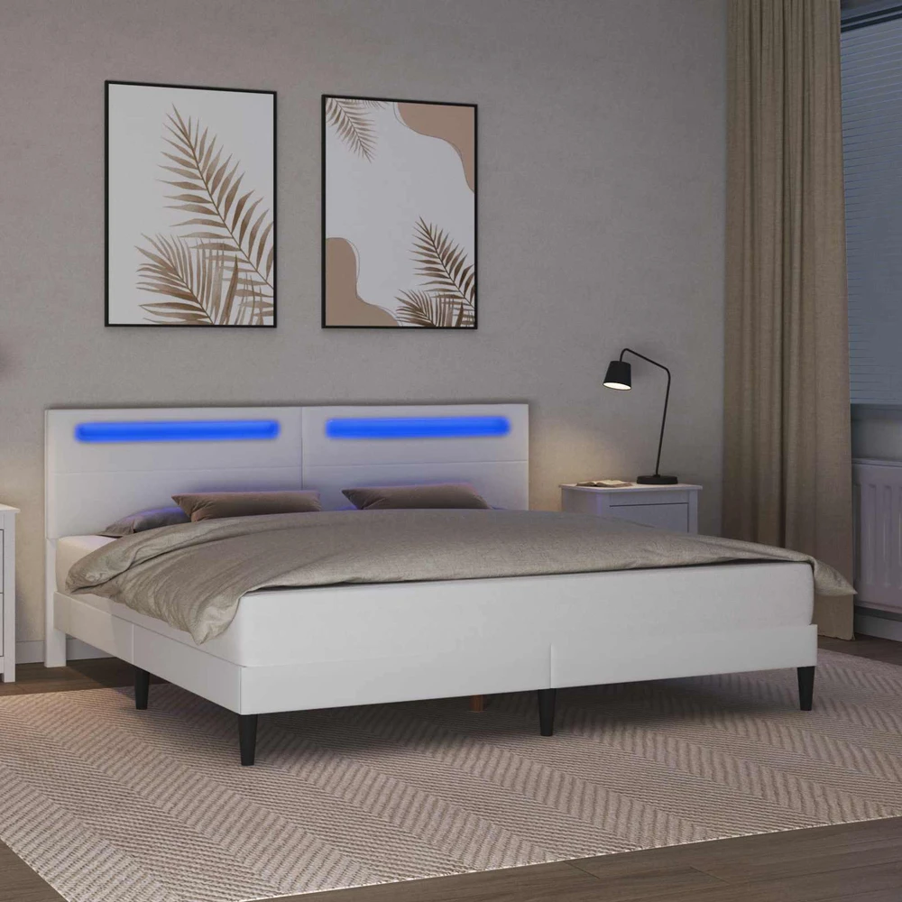 Lovos rėmas su LED juostelėmis Balta 200 x 200 cm Dirbtinė oda