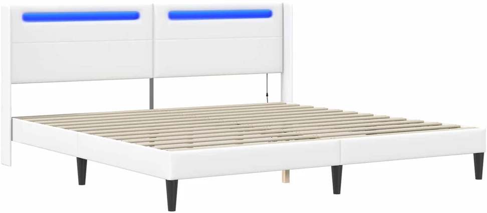 Lovos rėmas su LED juostelėmis Balta 200 x 200 cm Dirbtinė oda