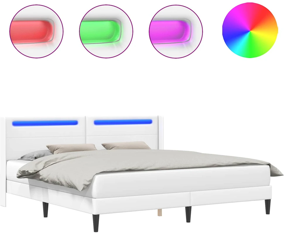 Lovos rėmas su LED juostelėmis Balta 200 x 200 cm Dirbtinė oda