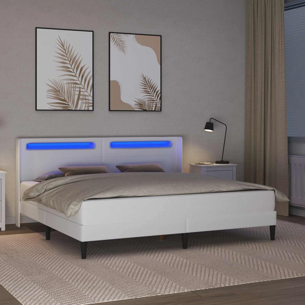 Lovos rėmas su LED juostelėmis Balta 200 x 200 cm Dirbtinė oda
