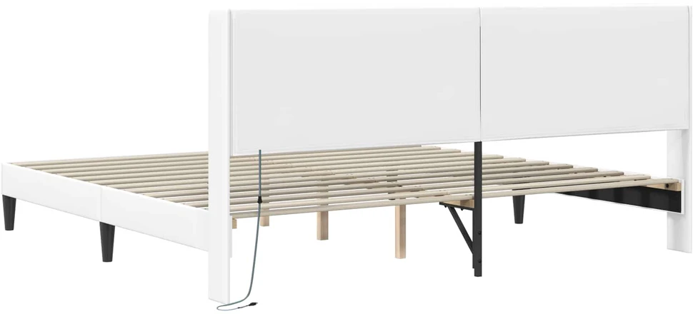 Lovos rėmas su LED juostelėmis Balta 200 x 200 cm Dirbtinė oda
