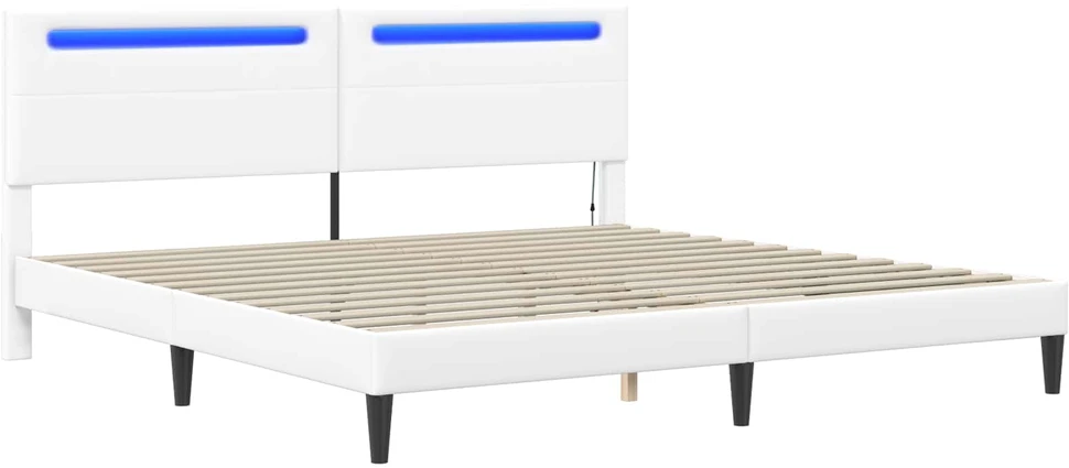 Lovos rėmas su LED juostelėmis Balta 200 x 200 cm Dirbtinė oda