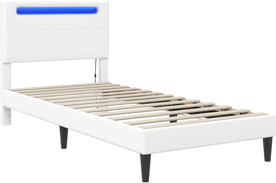 Lova Lovos rėmas su LED juostelėmis Balta 80 x 200 cm Dirbtinė oda