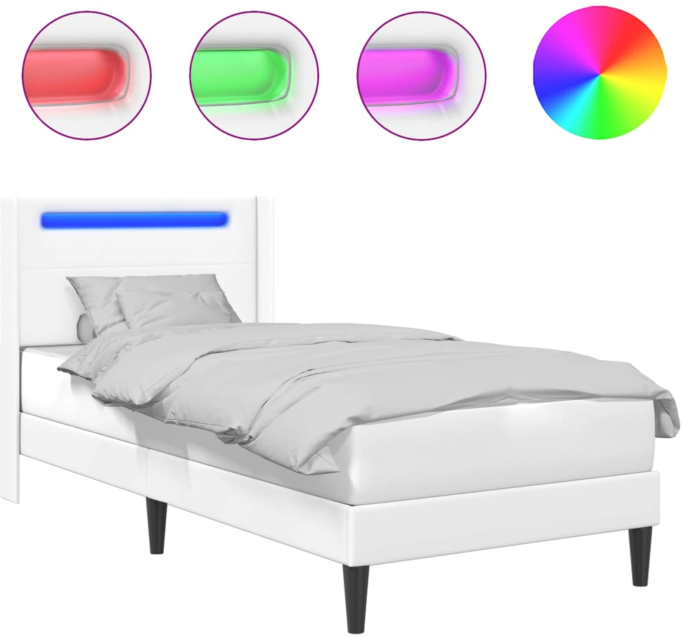 Lova Lovos rėmas su LED juostelėmis Balta 90 x 200 cm Dirbtinė oda