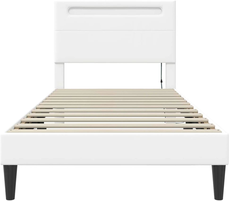 Lova Lovos rėmas su LED juostelėmis Balta 90 x 190 cm Dirbtinė oda