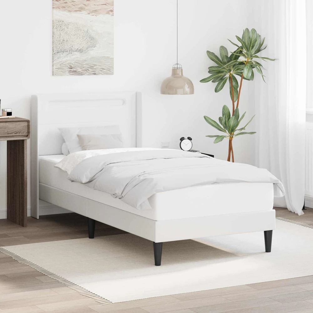 Lova Lovos rėmas su LED juostelėmis Balta 90 x 200 cm Dirbtinė oda