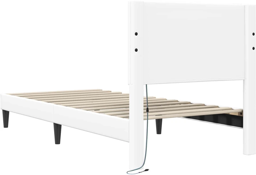 Lova Lovos rėmas su LED juostelėmis Balta 90 x 190 cm Dirbtinė oda