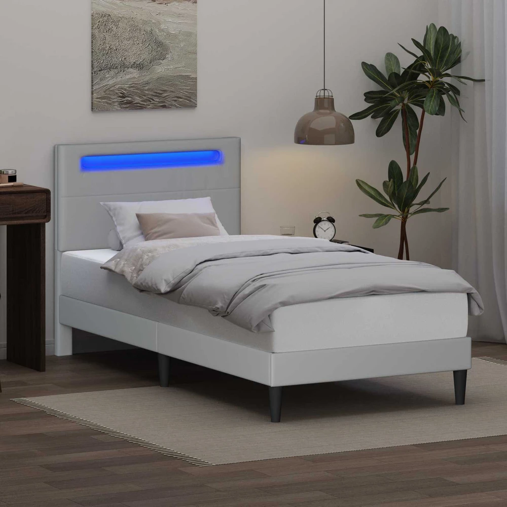 Lova Lovos rėmas su LED juostelėmis Balta 90 x 200 cm Dirbtinė oda