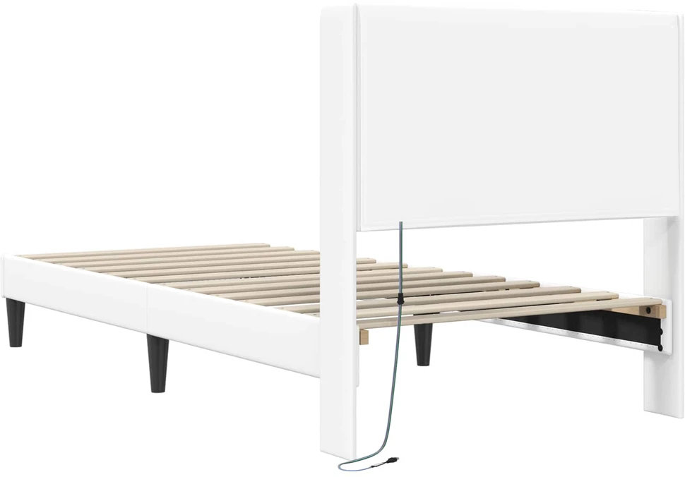 Lova Lovos rėmas su LED juostelėmis Balta 90 x 200 cm Dirbtinė oda