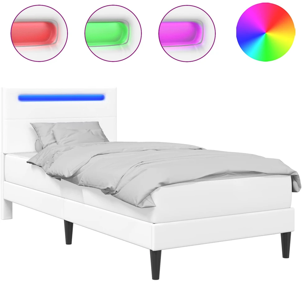 Lova Lovos rėmas su LED juostelėmis Balta 90 x 190 cm Dirbtinė oda