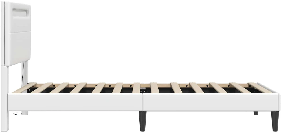 Lova Lovos rėmas su LED juostelėmis Balta 90 x 190 cm Dirbtinė oda