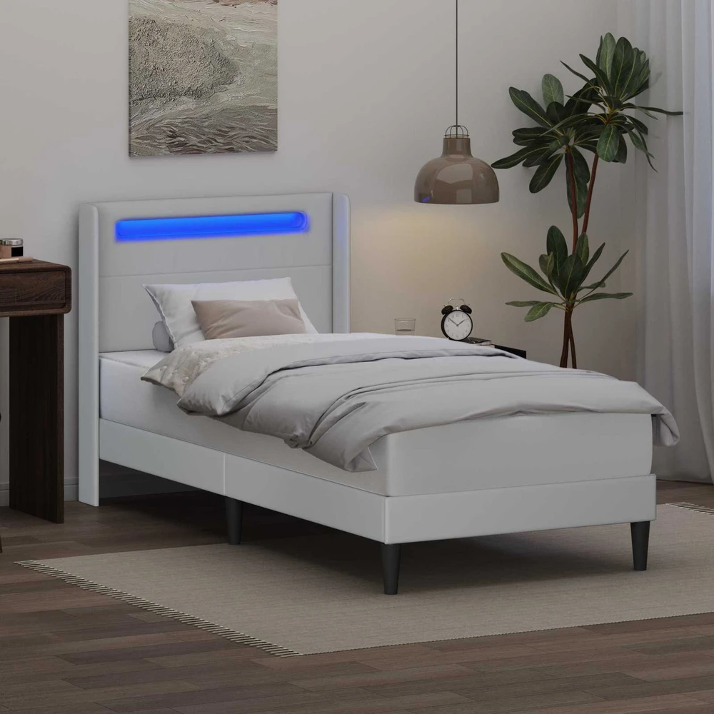 Lova Lovos rėmas su LED juostelėmis Balta 90 x 200 cm Dirbtinė oda