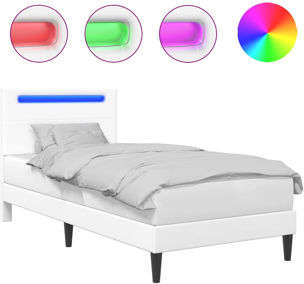 Lova Lovos rėmas su LED juostelėmis Balta 90 x 190 cm Dirbtinė oda