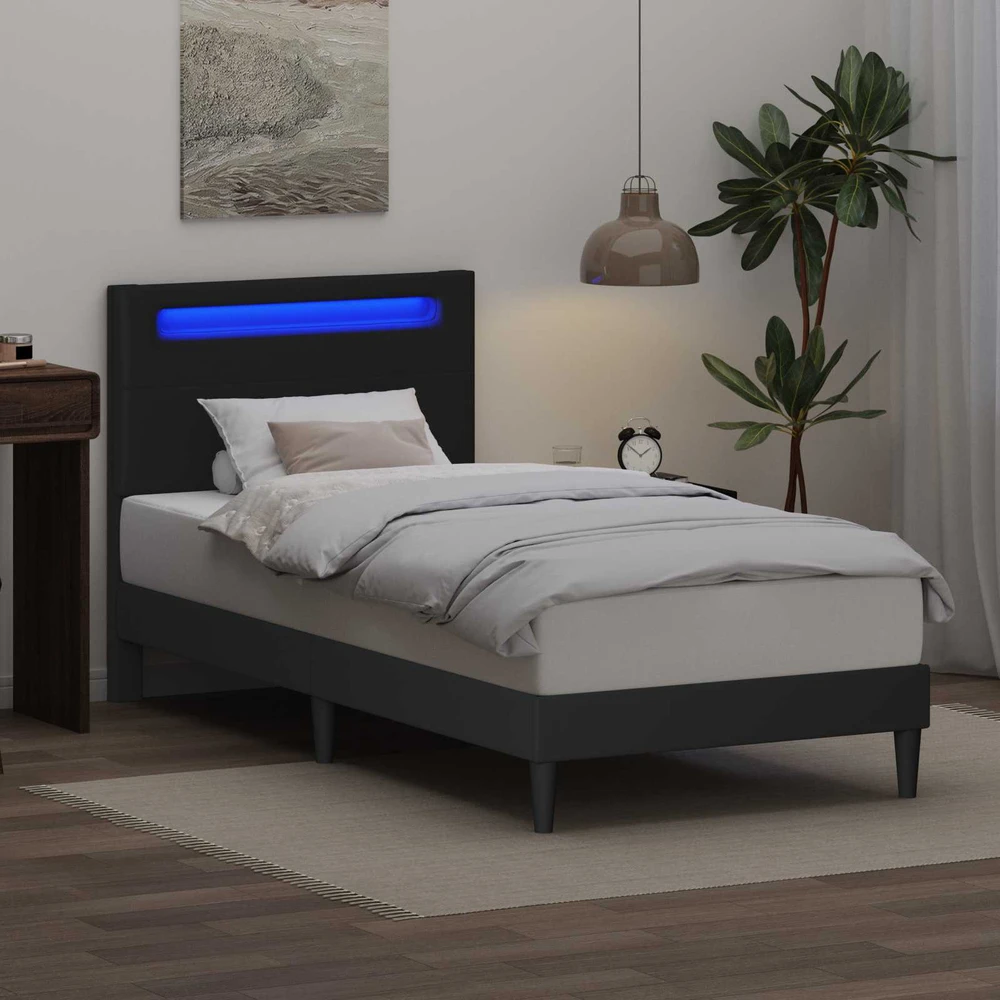 Lova Lovos rėmas su LED juostelėmis Juoda 100 x 200 cm Dirbtinė oda
