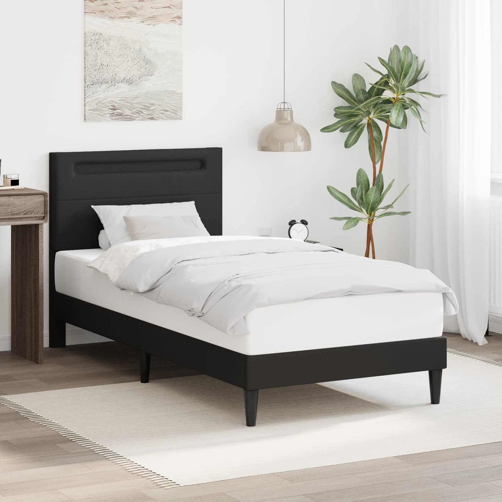 Lova Lovos rėmas su LED juostelėmis Juoda 100 x 200 cm Dirbtinė oda