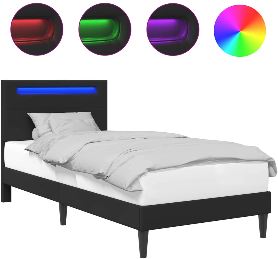 Lova Lovos rėmas su LED juostelėmis Juoda 100 x 200 cm Dirbtinė oda