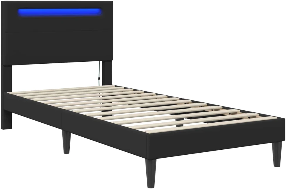 Lova Lovos rėmas su LED juostelėmis Juoda 100 x 200 cm Dirbtinė oda