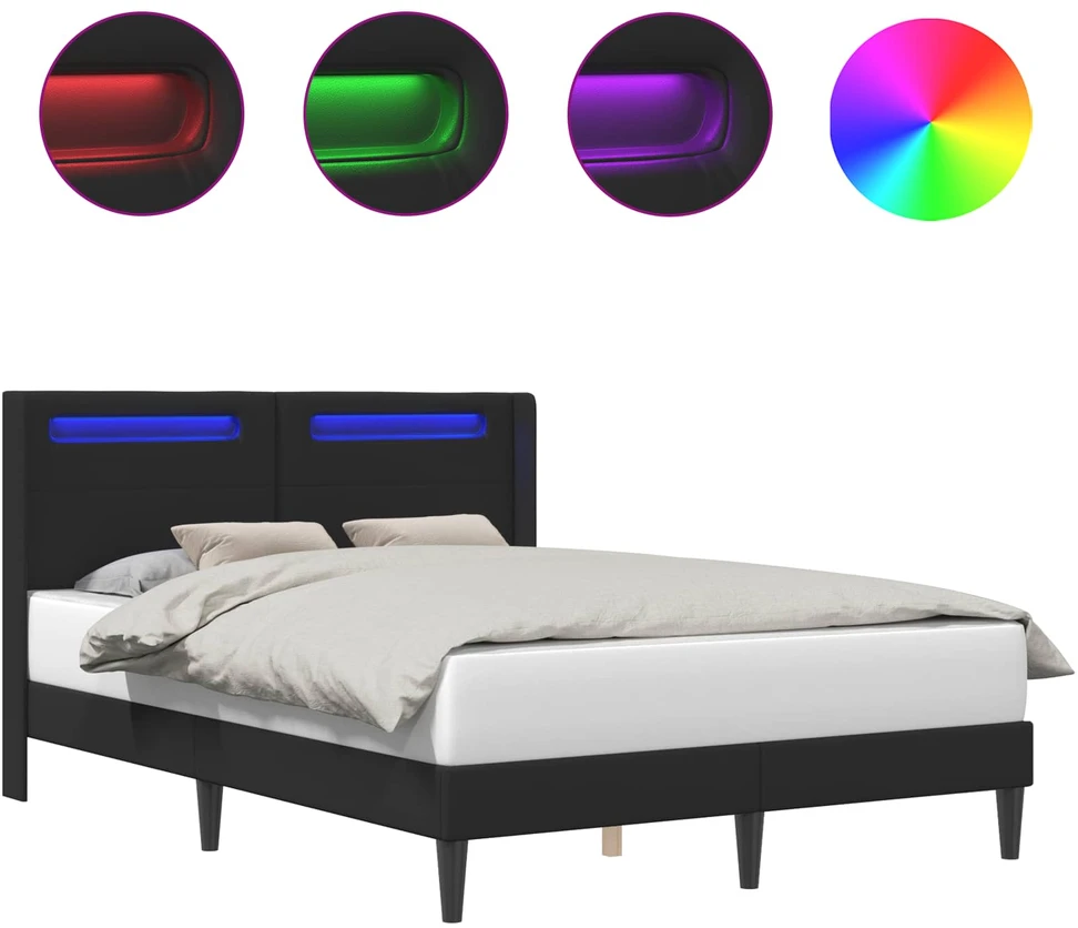 Lova Lovos rėmas su LED juostelėmis Juoda 120 x 200 cm Dirbtinė oda