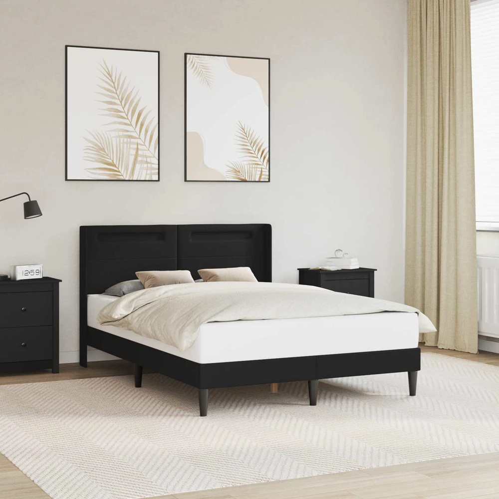 Lova Lovos rėmas su LED juostelėmis Juoda 120 x 190 cm Dirbtinė oda