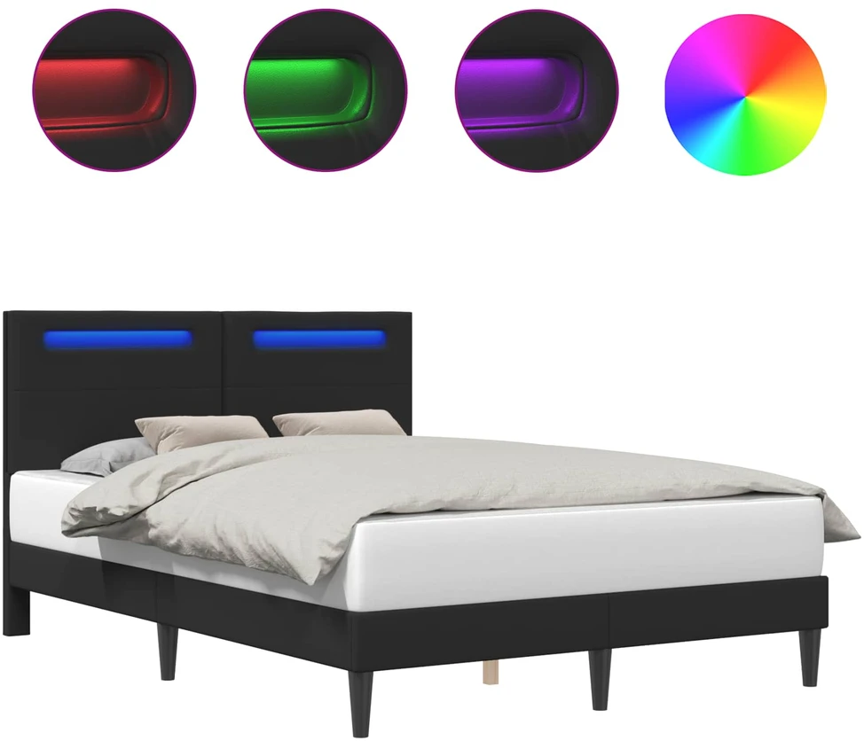 Lova Lovos rėmas su LED juostelėmis Juoda 120 x 200 cm Dirbtinė oda