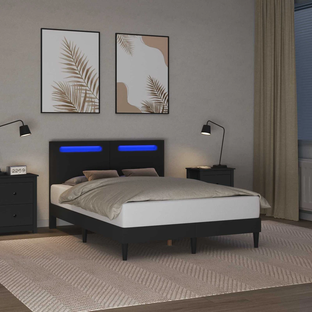 Lovos rėmas su LED juostelėmis Juoda 140 x 190 cm Dirbtinė oda