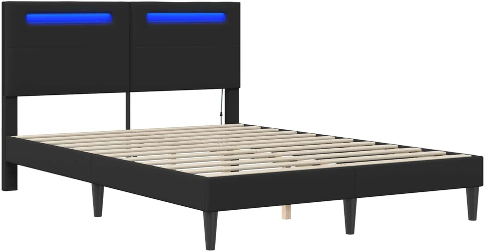 Lovos rėmas su LED juostelėmis Juoda 140 x 190 cm Dirbtinė oda