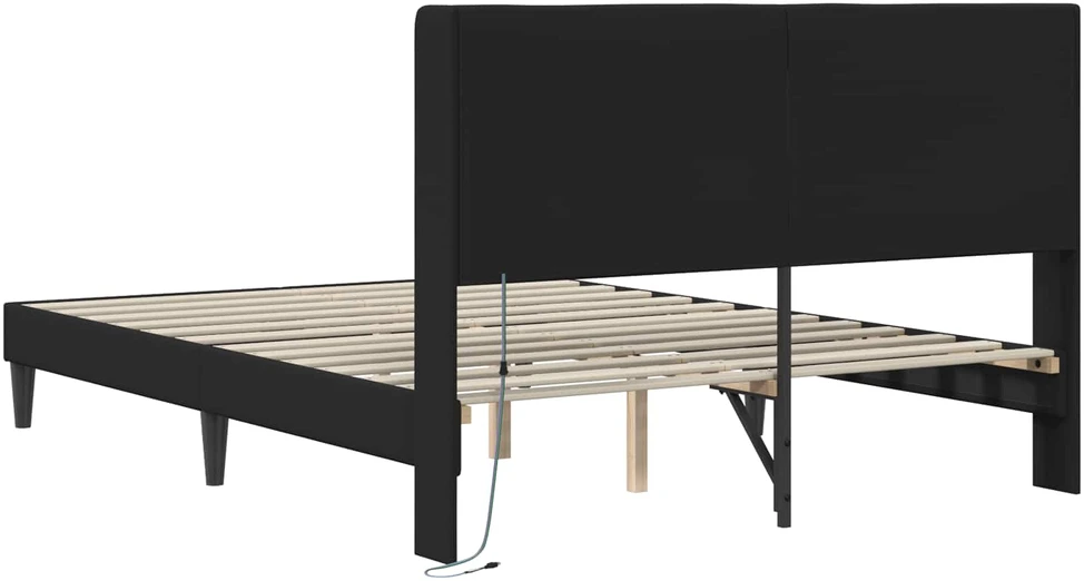 Lovos rėmas su LED juostelėmis Juoda 140 x 200 cm Dirbtinė oda