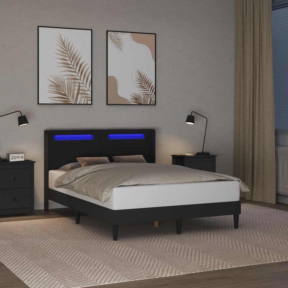 Lovos rėmas su LED juostelėmis Juoda 160 x 200 cm Dirbtinė oda