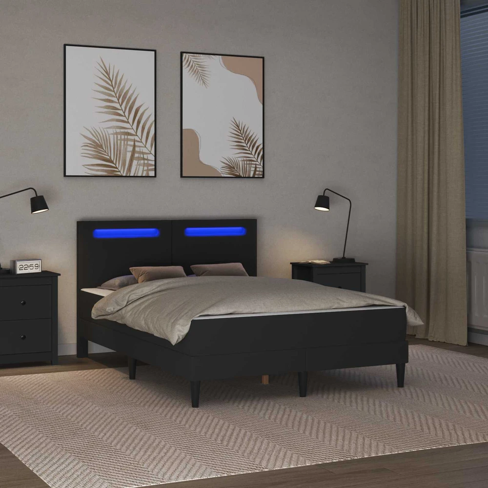 Lovos rėmas su LED juostelėmis Juoda 160 x 200 cm Dirbtinė oda